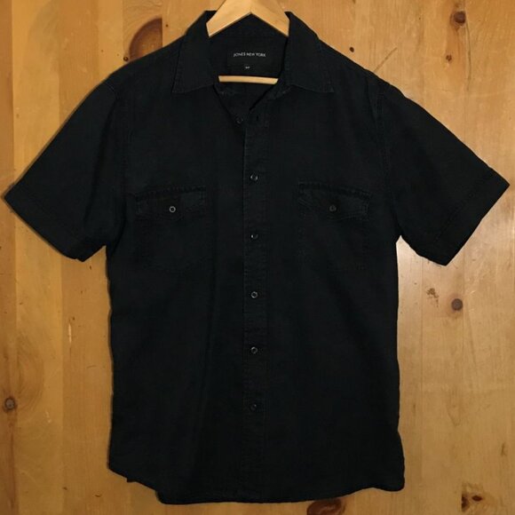 Safari‑Inspired Jones New York Linen Button‑Up – Thick Black Linen- Relaxed Fit - Picture 1 of 5
